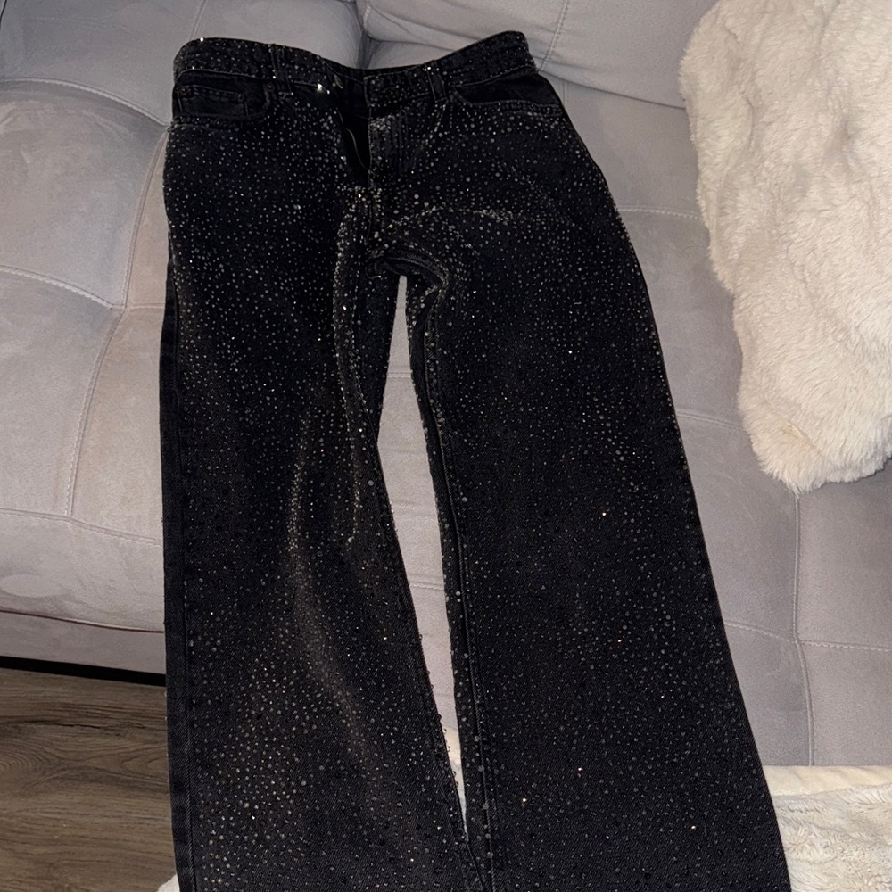 Zara Black Straight Leg Jeans with Sparkle Detail